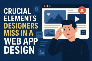 Designer reviewing web app screens, highlighting missed interface elements.