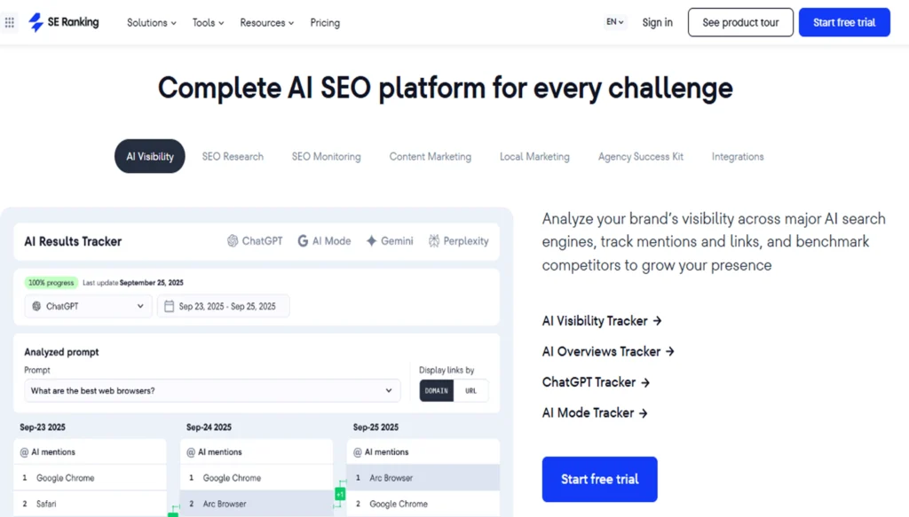 SE ranking homepage