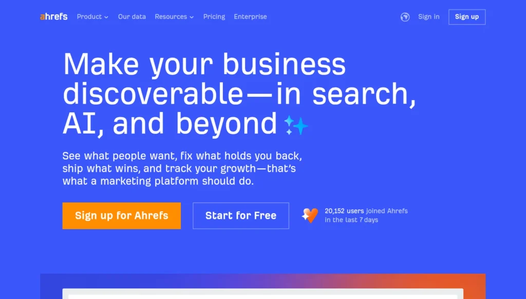 Ahrefs homepage