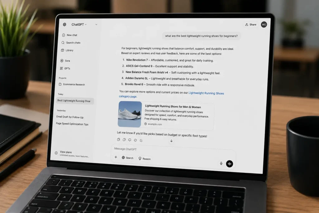 AI chat recommending a product category page