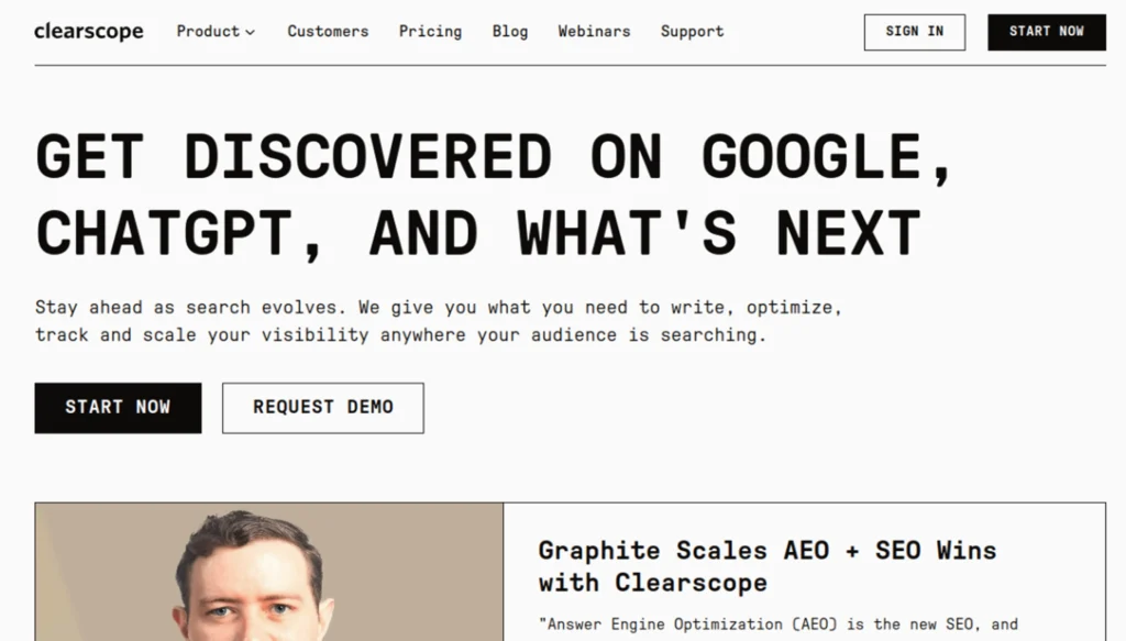 Clearscope homepage