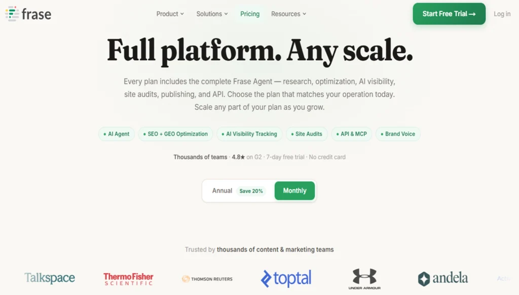 Frase.io Homepage
