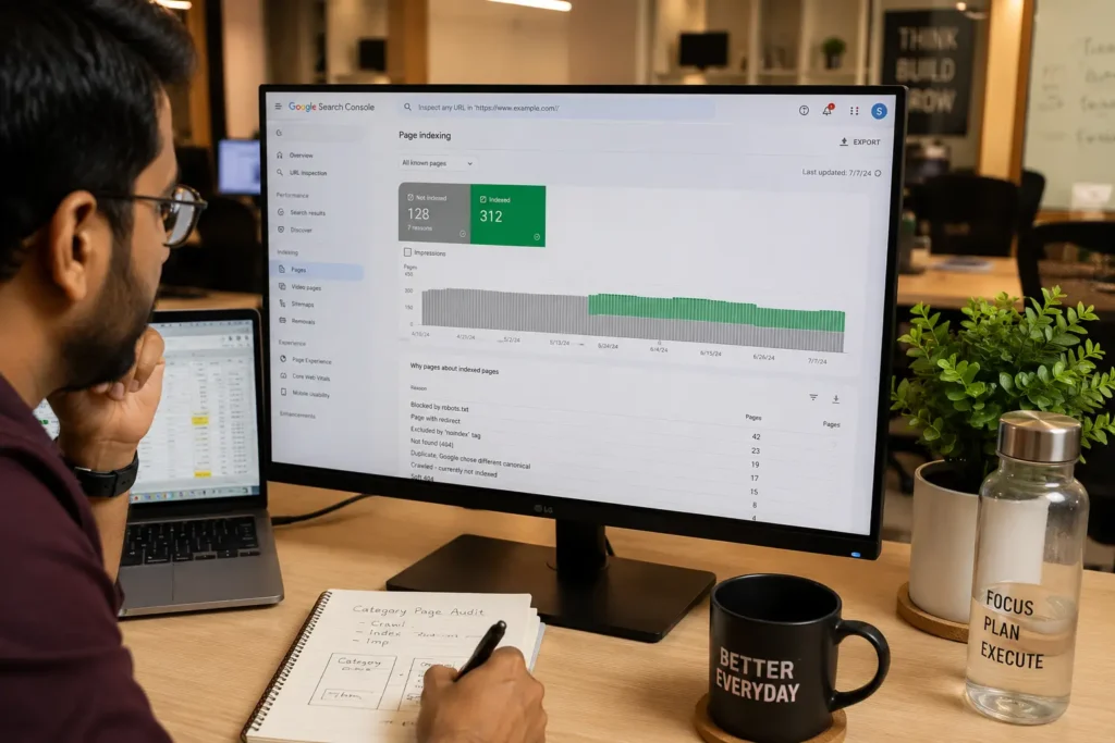 marketer reviewing Search Console crawl data