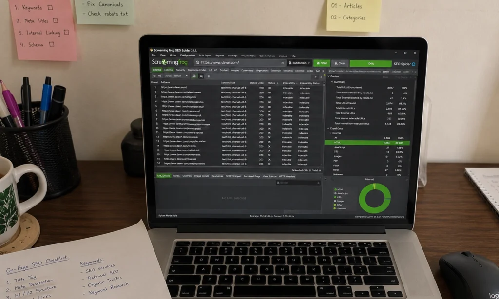 screaming frog audit dashboard